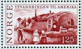 Norwegian stamp acknowledging the "emigration to America"